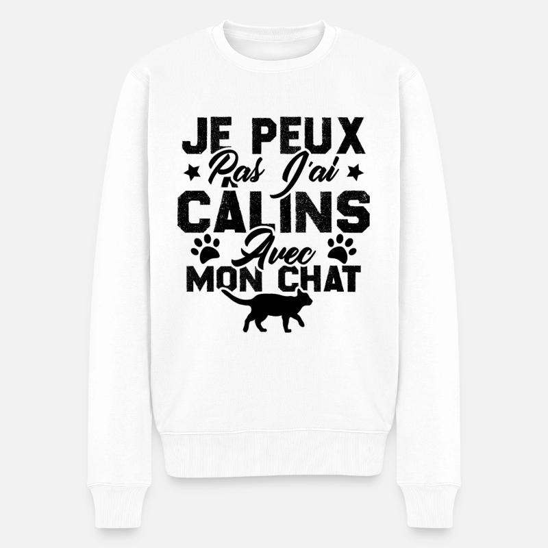 je peux pas j'ai câlins avec mon chat - Pull Premium bio Homme - blanc