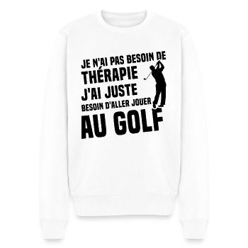 Thérapie golf - Humour cadeau golfeur - Pull Premium bio Homme - blanc - Devant - Thijin (182cm)