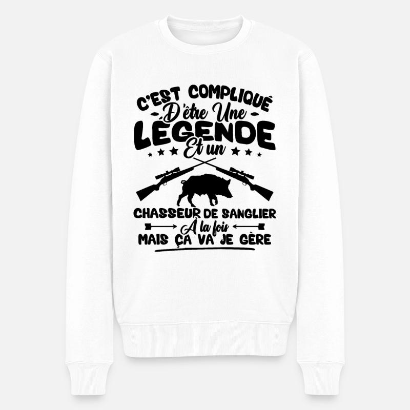Une légende et un chasseur de sanglier - Pull Premium bio Homme - blanc