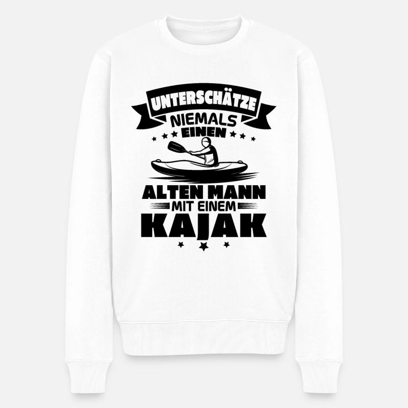 Alten mann mit einem Kajak - Männer Premium Bio Pullover - Weiß