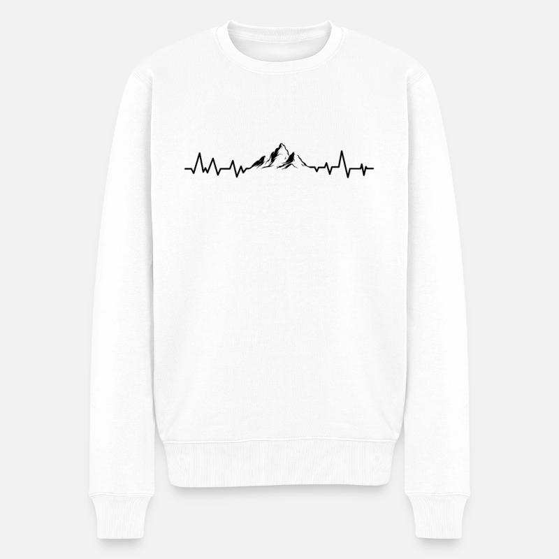 Herzschlag Berge EKG Wandern Wanderung - Männer Premium Bio Pullover - Weiß