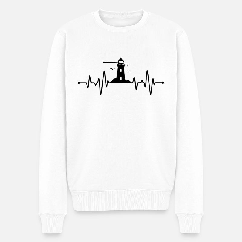 Leuchtturm Herzschlag - Männer Premium Bio Pullover - Weiß