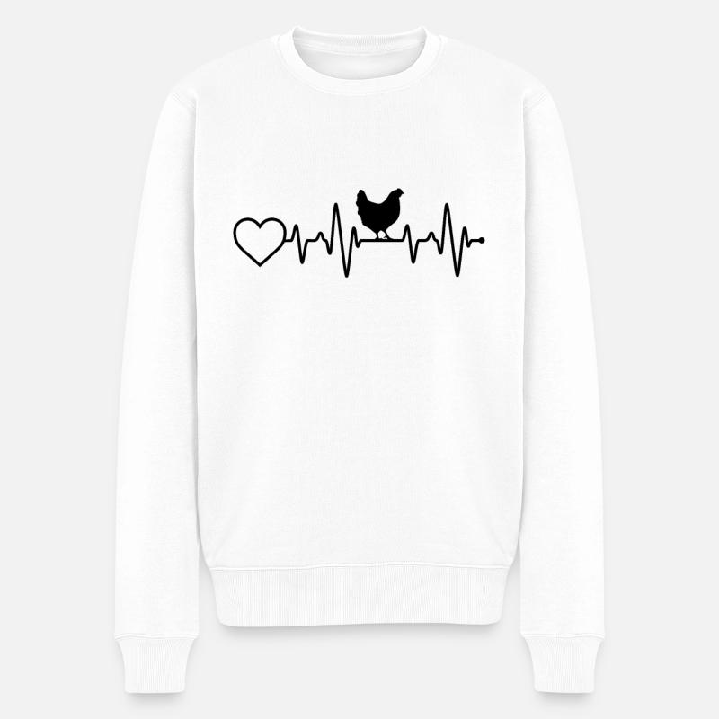 Hühner Herzschlag - Männer Premium Bio Pullover - Weiß