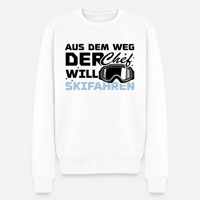 Aus dem weg der chef will skifahren - Männer Premium Bio Pullover - Weiß
