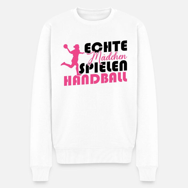 Echte Mädchen spielen Handball - Männer Premium Bio Pullover - Weiß
