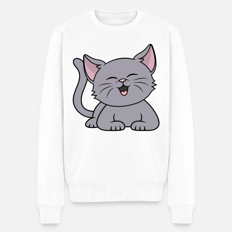 Süße graue Katze Kätzchen Katzen Katzenbesitzerin - Männer Premium Bio Pullover - Weiß