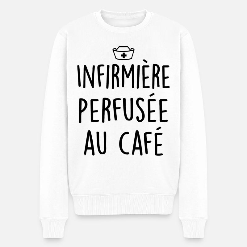 Infirmière perfusée au café - Pull Premium bio Homme - blanc