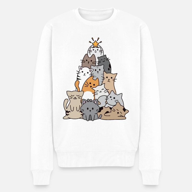 Katze Weihnachtsbaum - Männer Premium Bio Pullover - Weiß