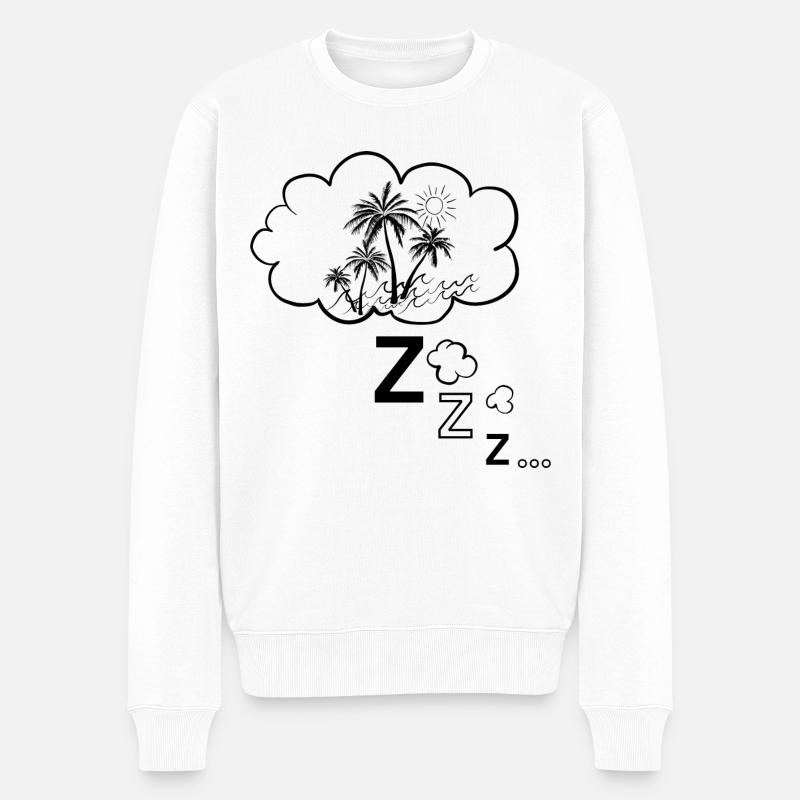 Bulle de rêve de vacances avec soleil, palmiers, mer - Pull Premium bio Homme - blanc