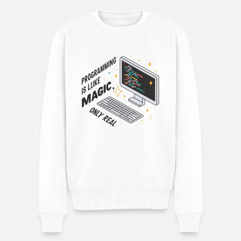 Programmieren ist wie Magie, nur real. - Männer Premium Bio Pullover - Weiß