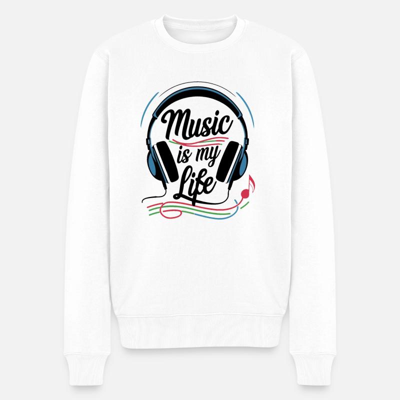 Musik ist mein Leben - Männer Premium Bio Pullover - Weiß