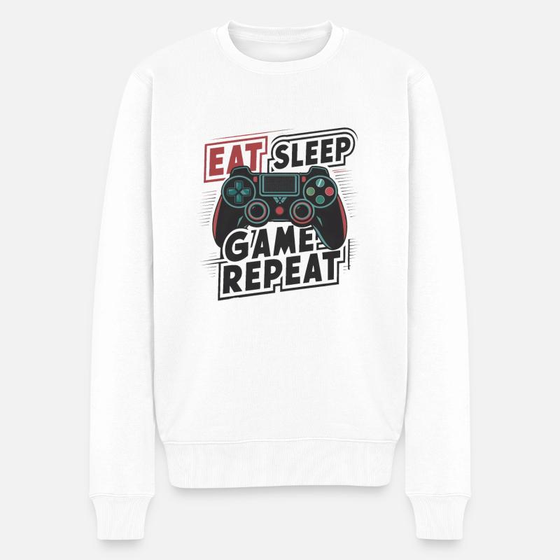Eat, Sleep, Game, Repeat - Männer Premium Bio Pullover - Weiß