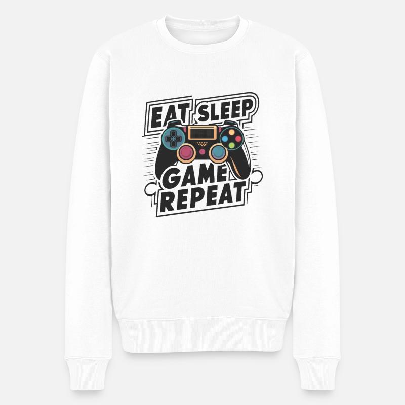 Eat, Sleep, Game, Repeat - Männer Premium Bio Pullover - Weiß
