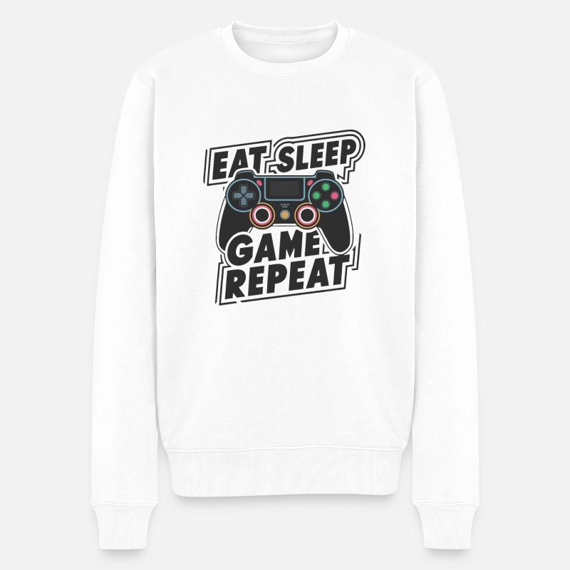 Eat, Sleep, Game, Repeat - Männer Premium Bio Pullover - Weiß