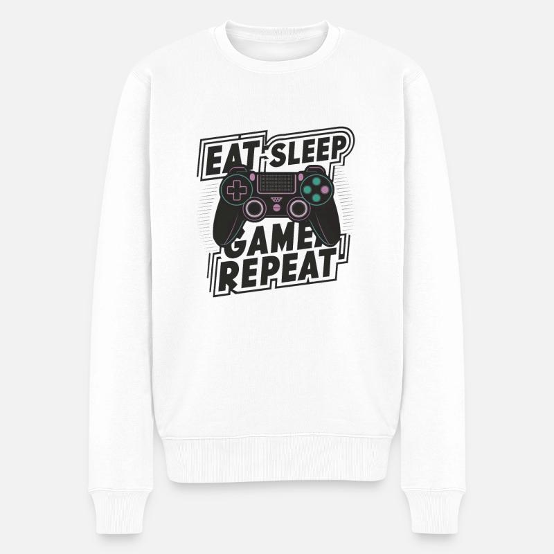 Manger, dormir, jouer, répéter - Pull Premium bio Homme - blanc