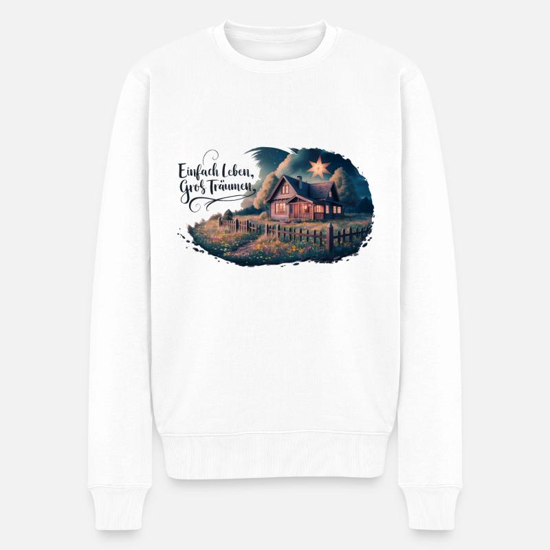 Einfach leben, groß Träumen - Männer Premium Bio Pullover - Weiß