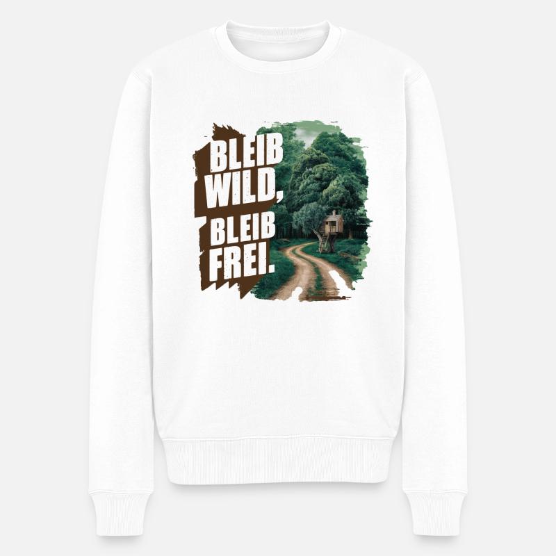 Bleib wild, bleib frei - Männer Premium Bio Pullover - Weiß