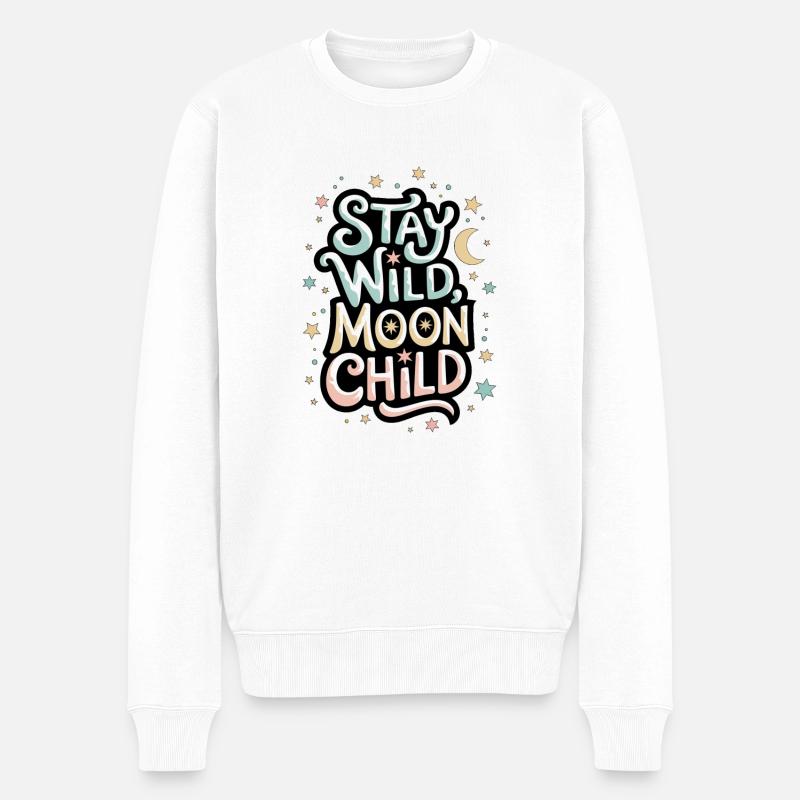 "Stay Wild, Moon Child – Mond und Sterne" - Männer Premium Bio Pullover - Weiß