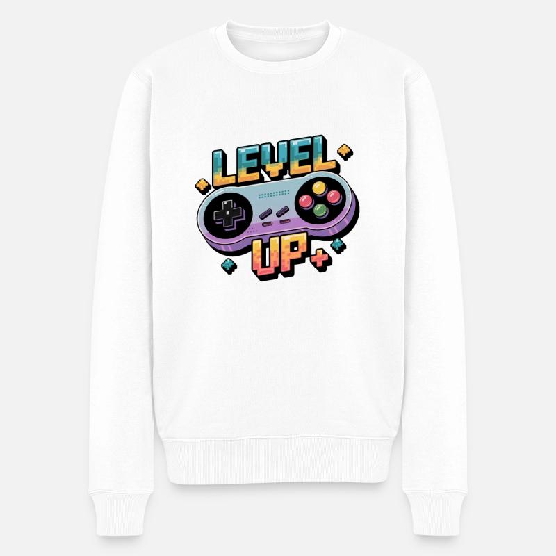 Level Up - Manette de jeu - Pull Premium bio Homme - blanc
