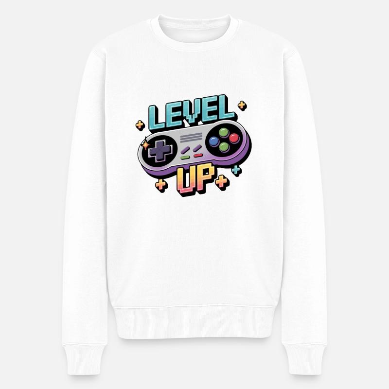 Level Up – Gaming Controller - Männer Premium Bio Pullover - Weiß