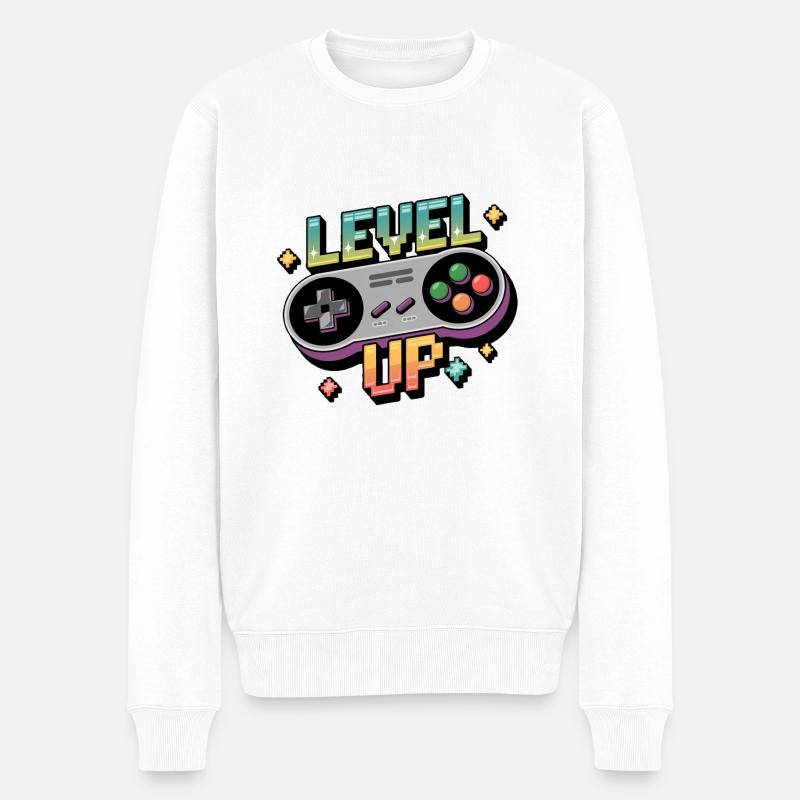 Level Up – Gaming Controller - Männer Premium Bio Pullover - Weiß