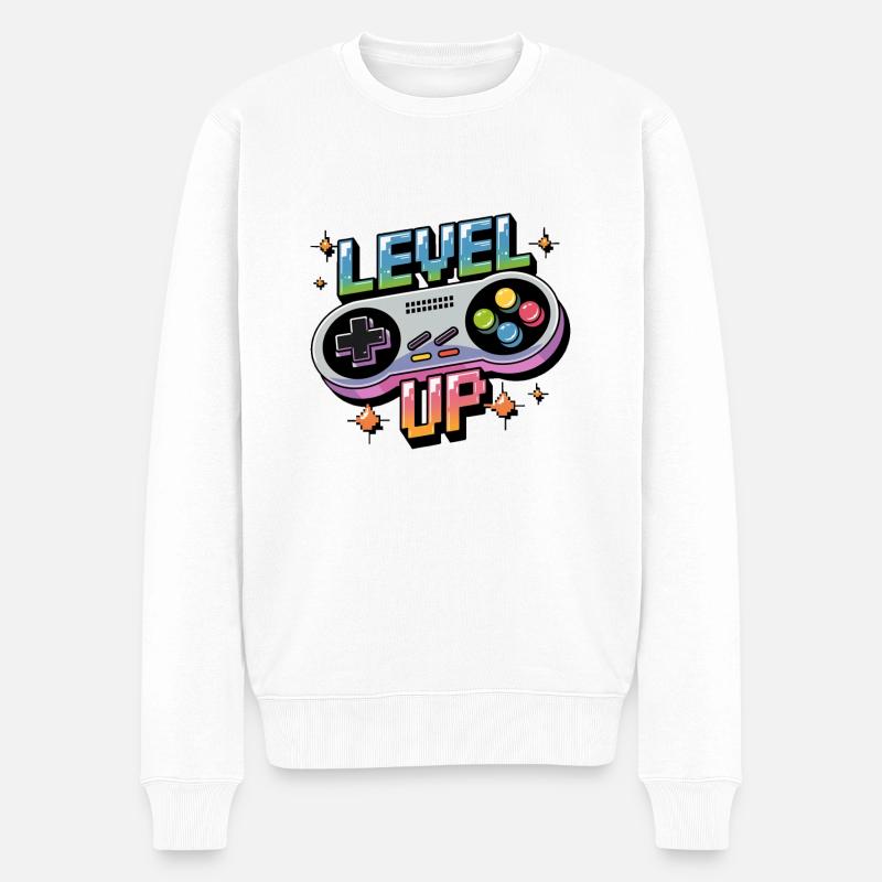 Level Up - Manette de jeu - Pull Premium bio Homme - blanc