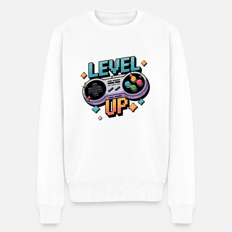 Level Up - Manette de jeu - Pull Premium bio Homme - blanc