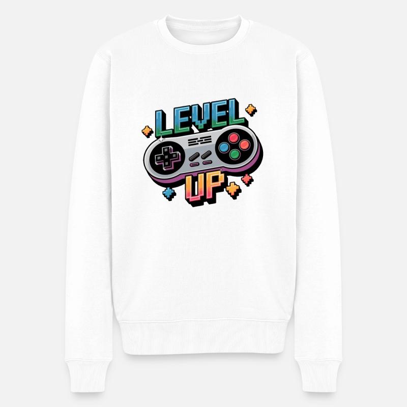 Level Up - Manette de jeu - Pull Premium bio Homme - blanc