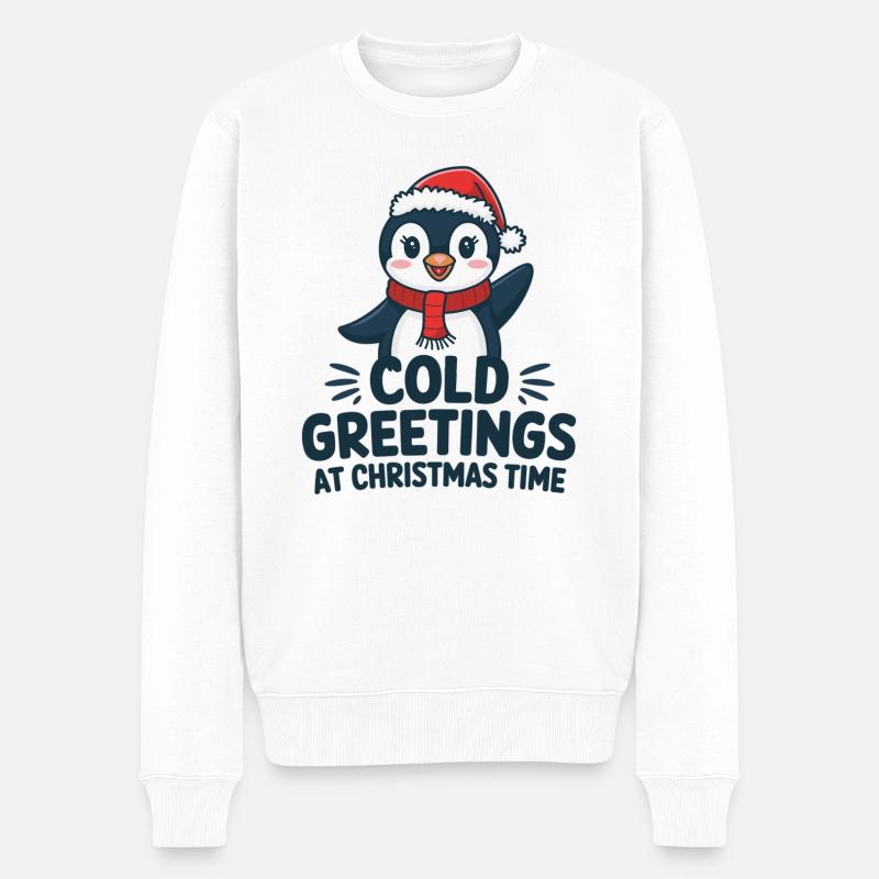 Kühle Grüße zur Weihnachtszeit – Pinguin - Männer Premium Bio Pullover - Weiß