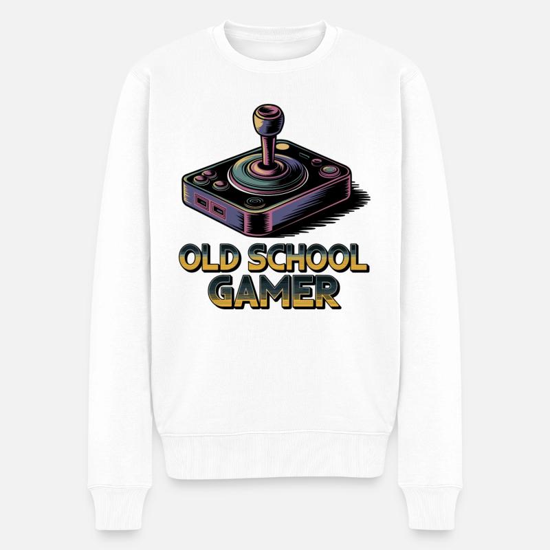 Old School Gamer – Joystick rétro - Pull Premium bio Homme - blanc