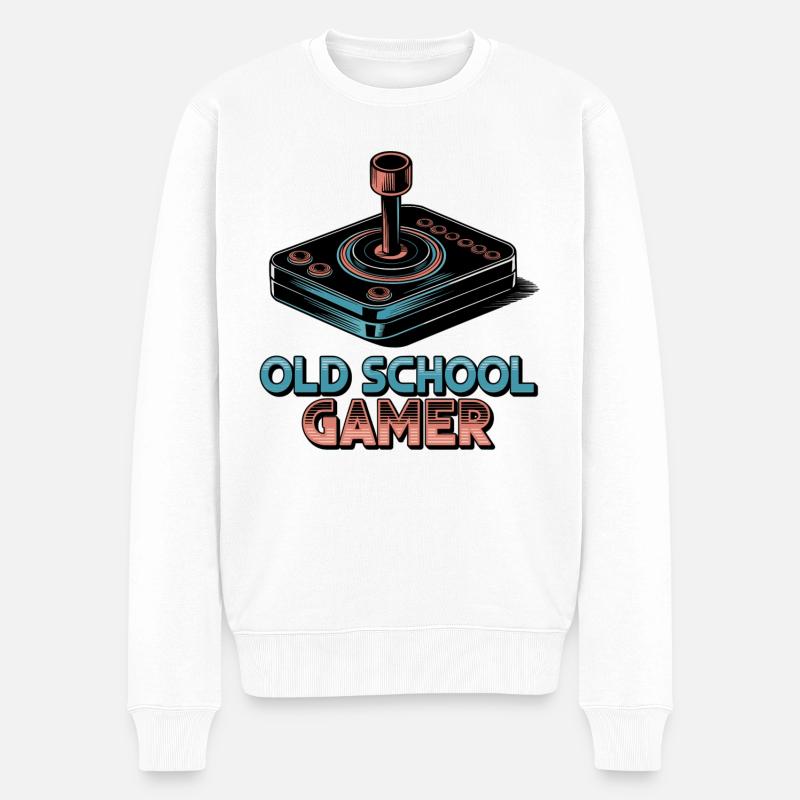 Old School Gamer – Joystick rétro - Pull Premium bio Homme - blanc