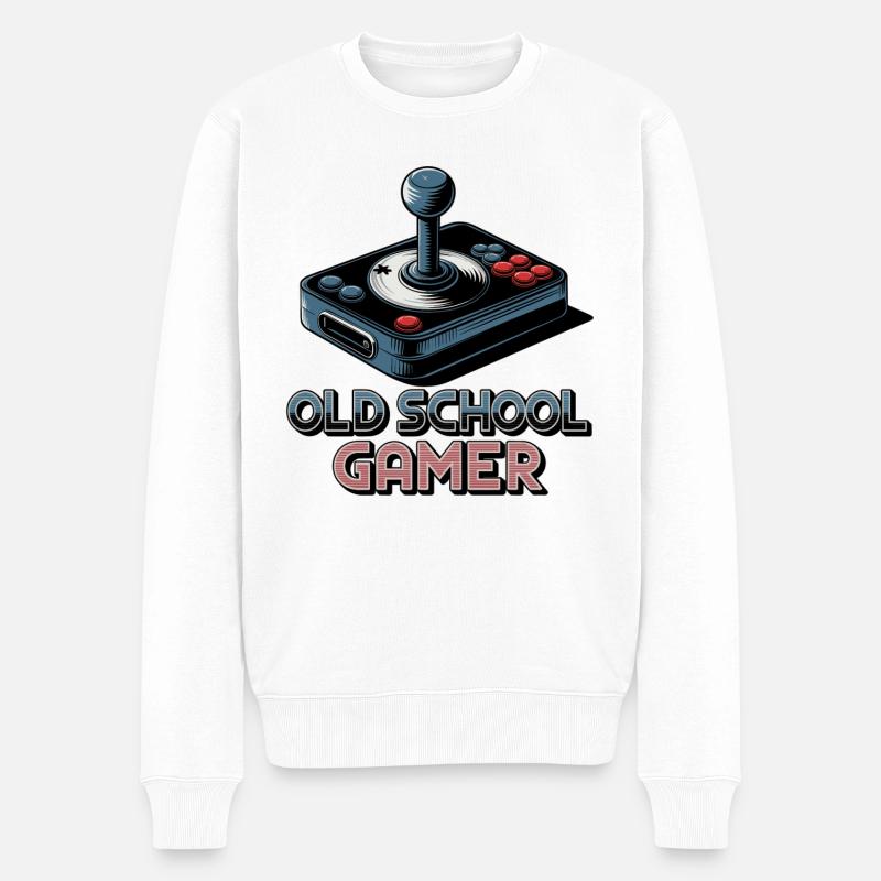 Old School Gamer – Retro-Joystick - Männer Premium Bio Pullover - Weiß