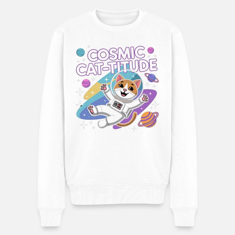 Cosmic Cat-titude – Intergalactic Cat Power - Men's Premium Organic Jumper - white