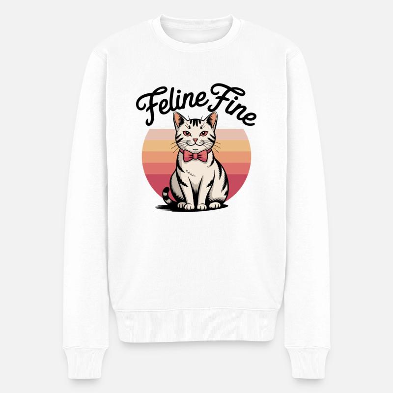 Feline Fine – Retro Sunset Cat - Männer Premium Bio Pullover - Weiß