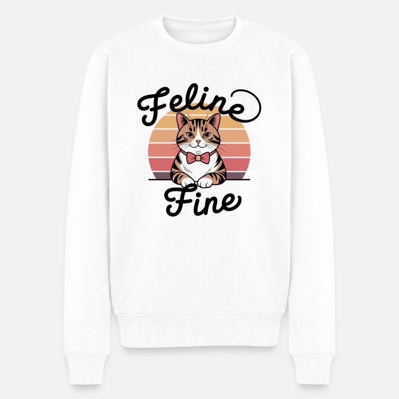 Feline Fine – Retro Sunset Cat - Männer Premium Bio Pullover - Weiß