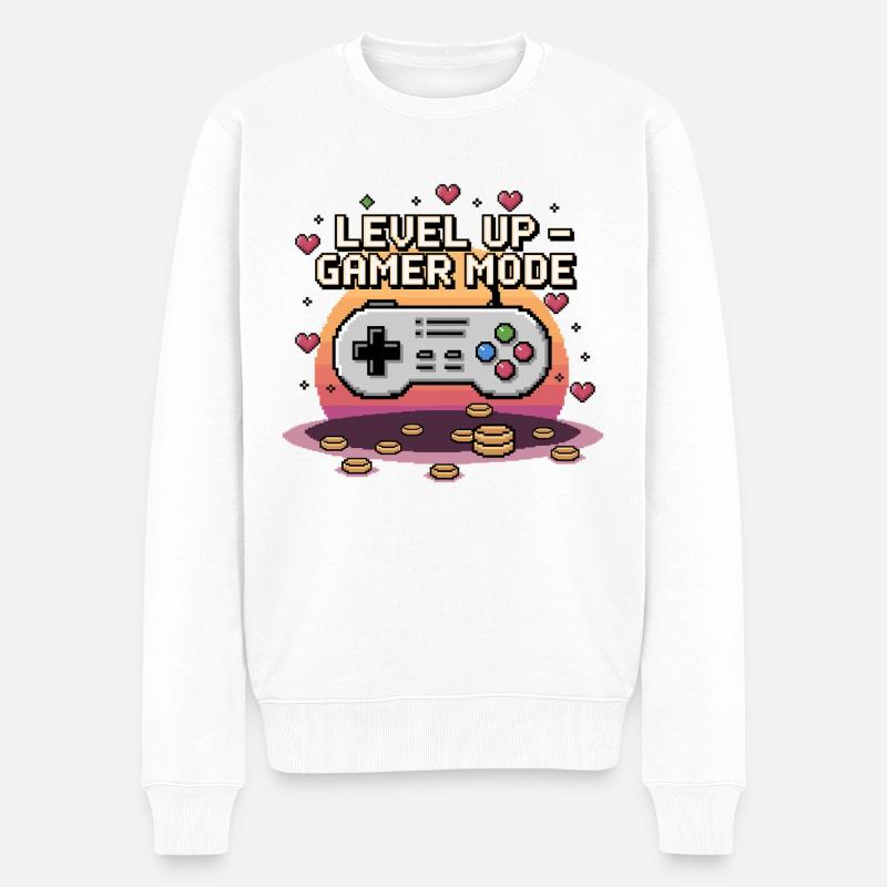 Montée de niveau – Mode joueur - Pull Premium bio Homme - blanc