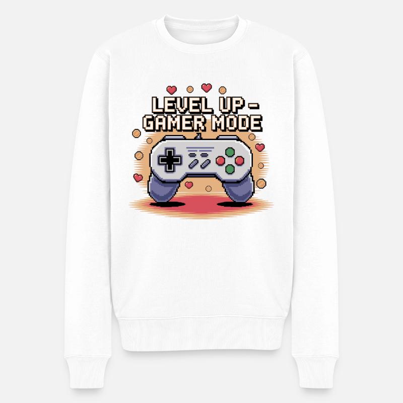 Level Up – Gamer Mode - Männer Premium Bio Pullover - Weiß