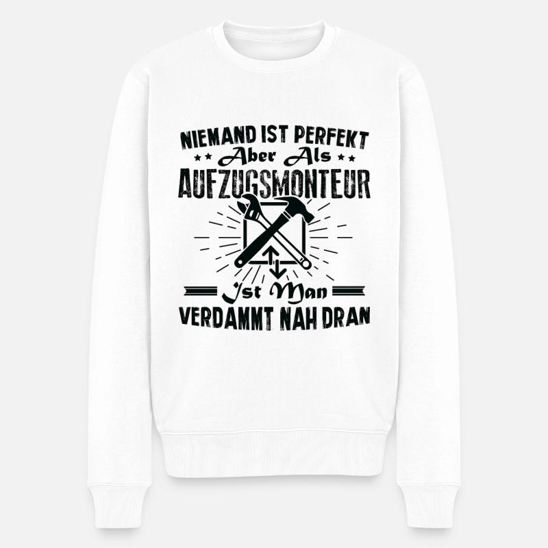 Aufzugstechniker Monteur - Niemand Ist Perfekt - Männer Premium Bio Pullover - Weiß