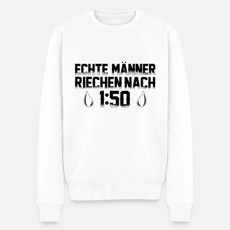 Echte Männer Riechen Nach 1:50 Moped Mopedfahrer - Männer Premium Bio Pullover - Weiß