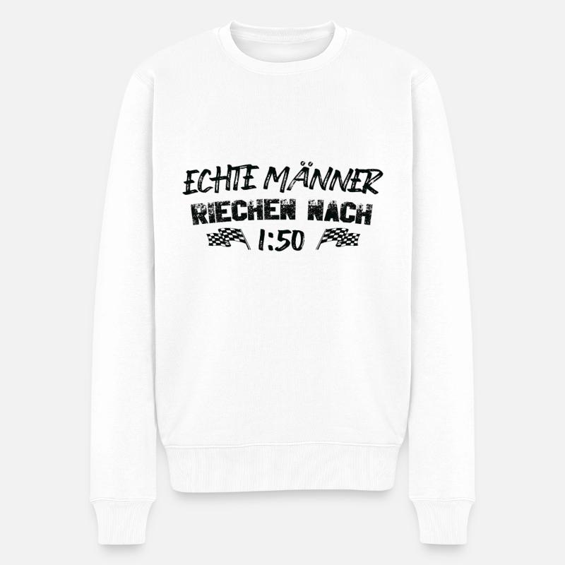 Echte Männer Riechen Nach 1:50 Moped Mopedfahrer - Männer Premium Bio Pullover - Weiß