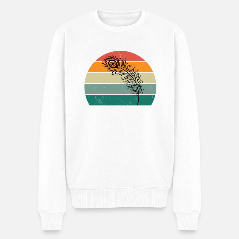 Paons Paon Roue Paon Plume Coq Poule Roue Paon - Pull Premium bio Homme - blanc