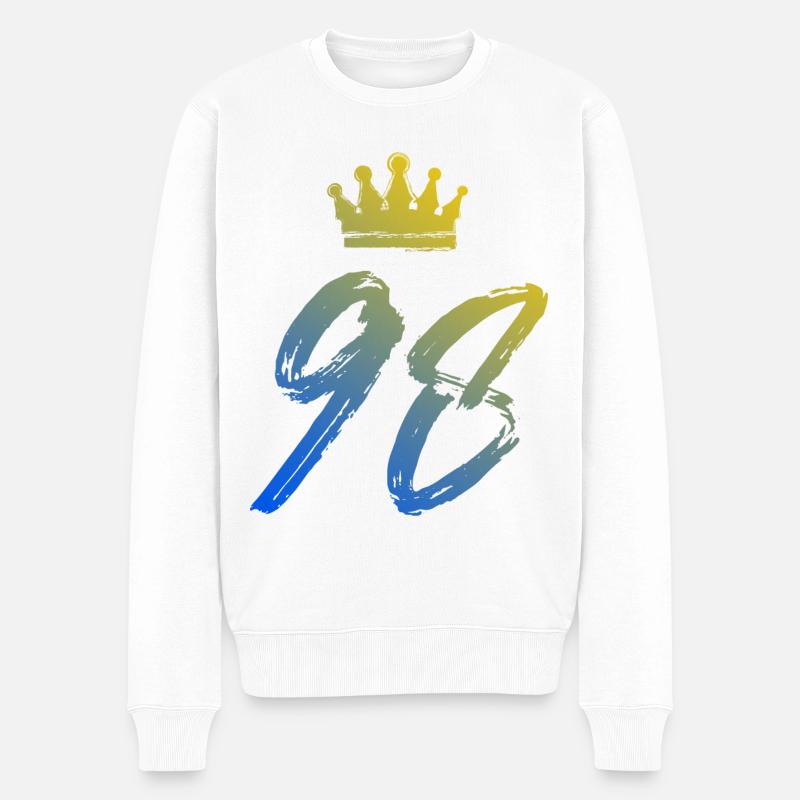 98 Zahl Krone - Männer Premium Bio Pullover - Weiß