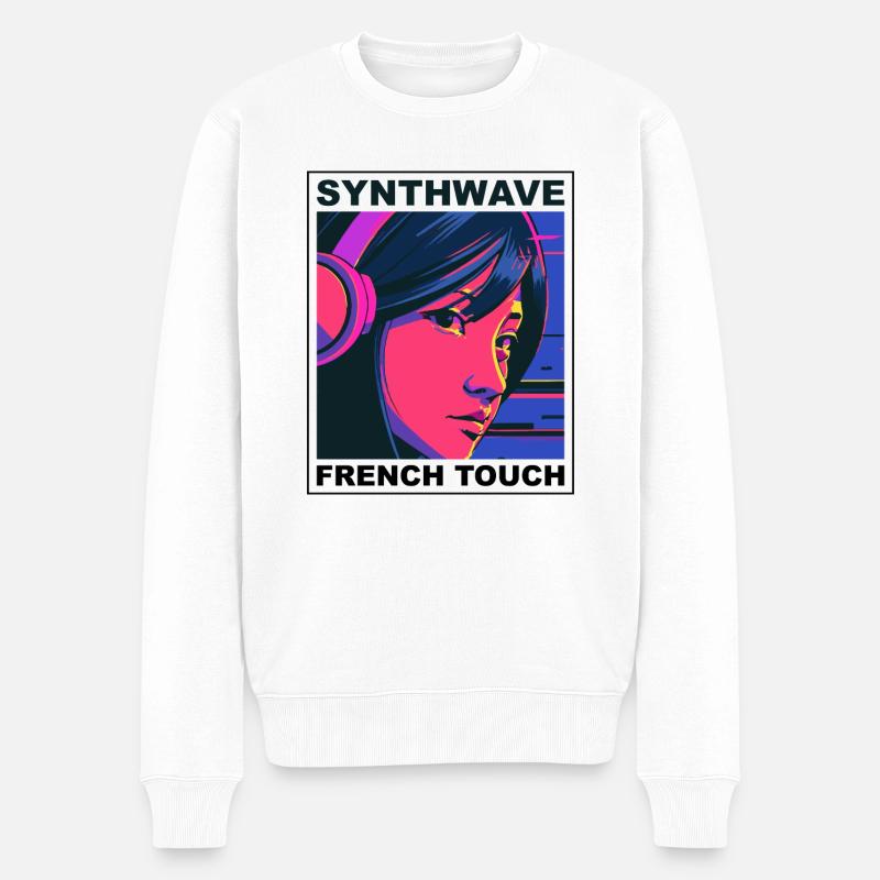 SYNTHWAVE FRENCH TOUCH - Männer Premium Bio Pullover - Weiß