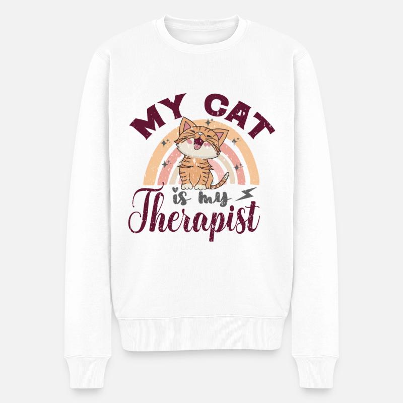 My Cat Is My Therapist - Männer Premium Bio Pullover - Weiß