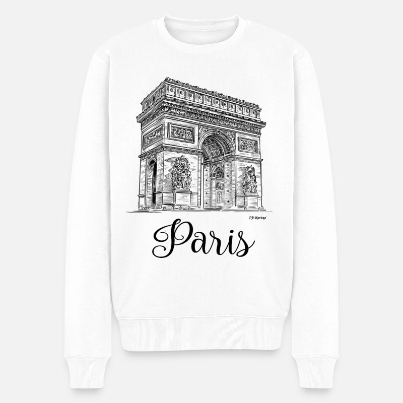 P.D. Moreno Triumphbogen Paris - Männer Premium Bio Pullover - Weiß