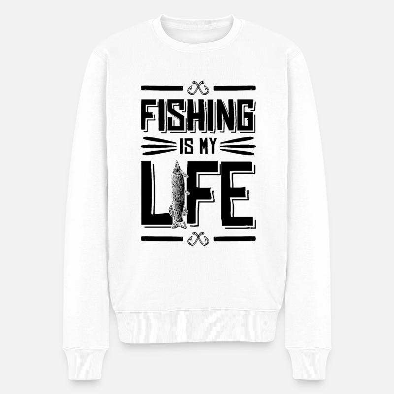 Fischen Fishing leben - Männer Premium Bio Pullover - Weiß