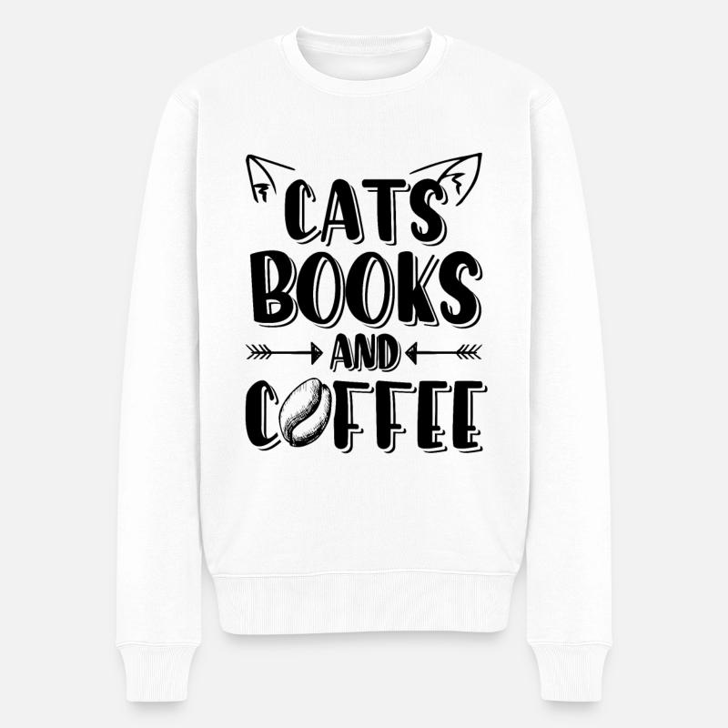 katzen bücher kaffee - Männer Premium Bio Pullover - Weiß