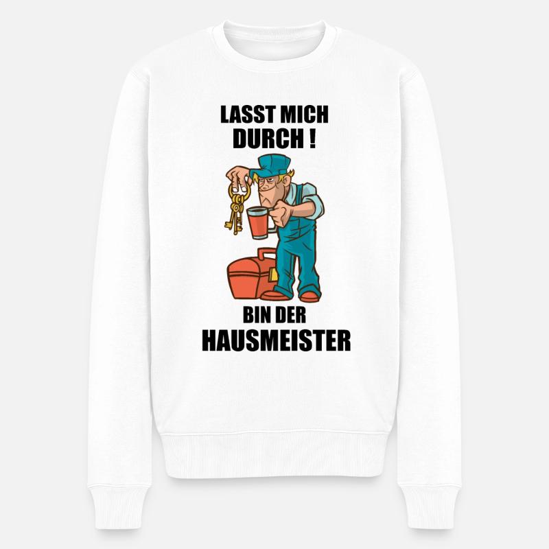 Hausmeister Spruch Geschenk - Männer Premium Bio Pullover - Weiß