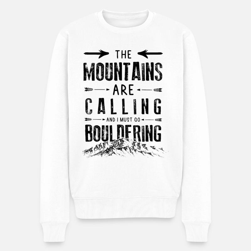 Mountains Calling Bouldering Eisklettern - Männer Premium Bio Pullover - Weiß