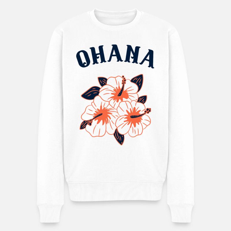 Hawaiianisches Hibiskus Blumendesign, Ohana Hawaii - Männer Premium Bio Pullover - Weiß